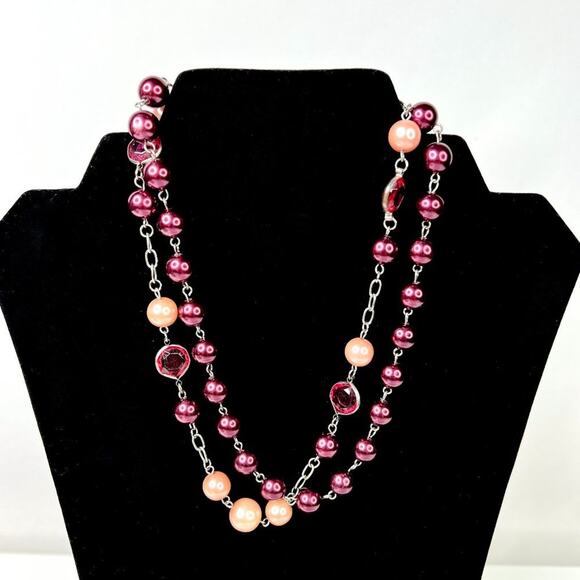 Pink & Purple Beaded Layer Choker Statement Necklace - Picture 1 of 5